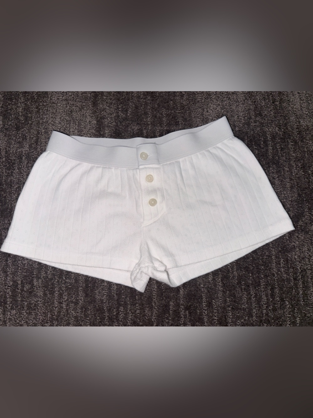 Brandy Melville White Pointelle Button-Front Boy Shorts